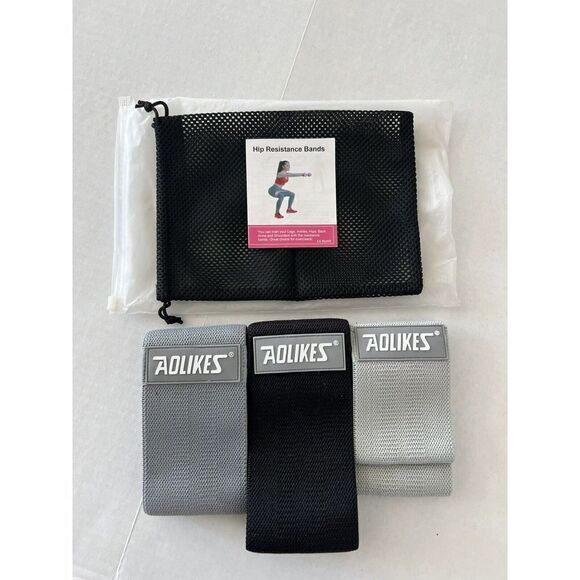 AOLIKES-Set 3 Elastic Rubber Exercise Resistant Bands With Bag & Booklet Workout - Picture 1 of 4